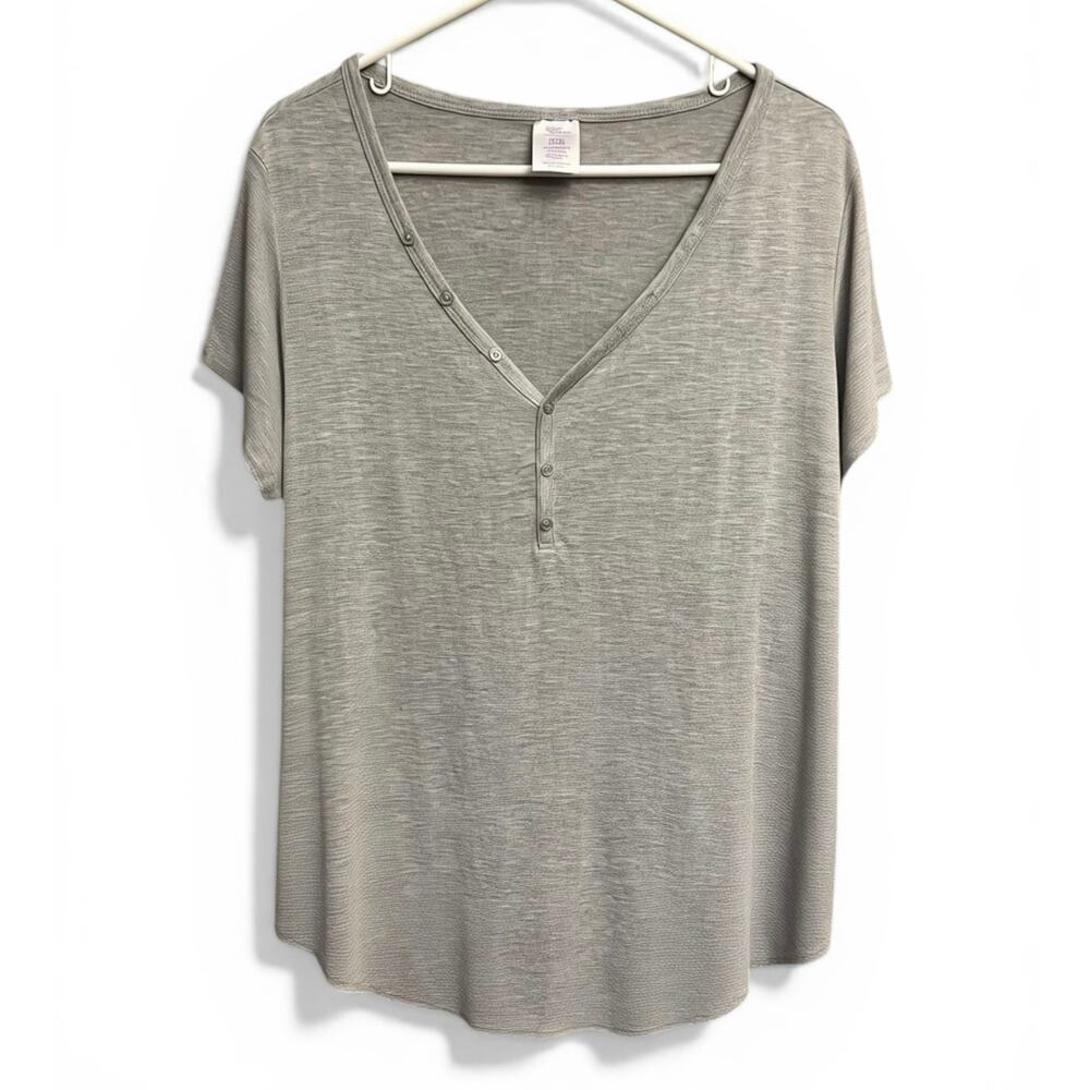 Secret Treasures XL Gray Henley Sleep Shirt V-Neck Rayon Spandex Pajama Top